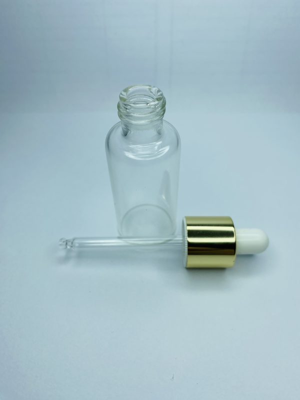 Transparent Cylinder Glass Gold Lid Dropper