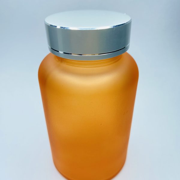 120ml – Frosted Glass Orange Bottle with Metallic Silver Cap