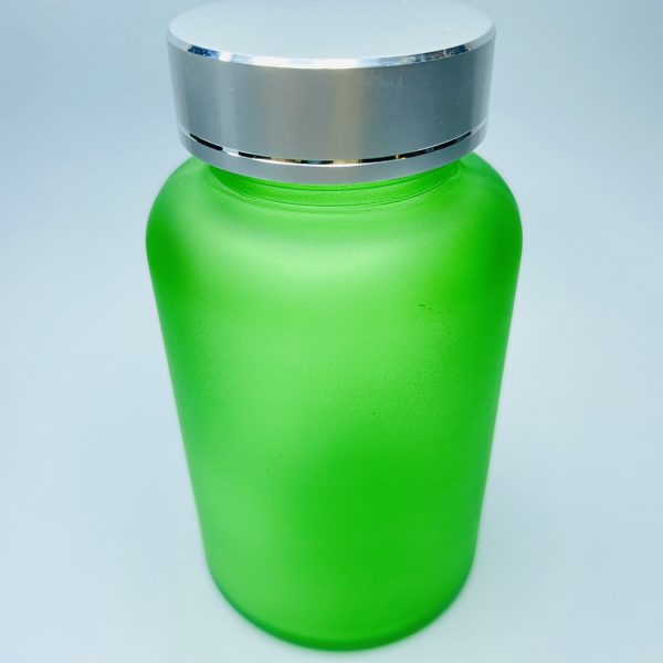 120ml – Frosted Glass Green Bottle with Metallic Silver Cap