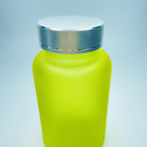 120ml – Frosted Glass Yellow Bottle with Metallic Silver Cap