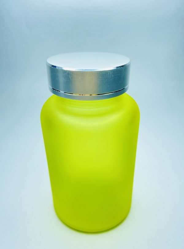 120ml - Frosted Glass Yellow Bottle with Metallic Silver Cap - Image 2