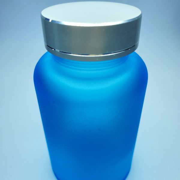 120ml – Frosted Glass Blue Bottle with Metallic Silver Cap