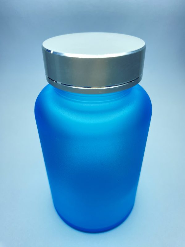 120ml - Frosted Glass Blue Bottle with Metallic Silver Cap - Image 2