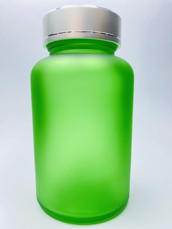 120ml - Frosted Glass Green Bottle with Metallic Silver Cap