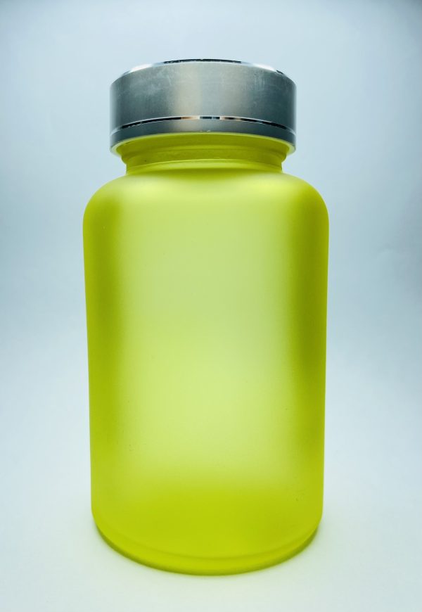 120ml - Frosted Glass Yellow Bottle with Metallic Silver Cap