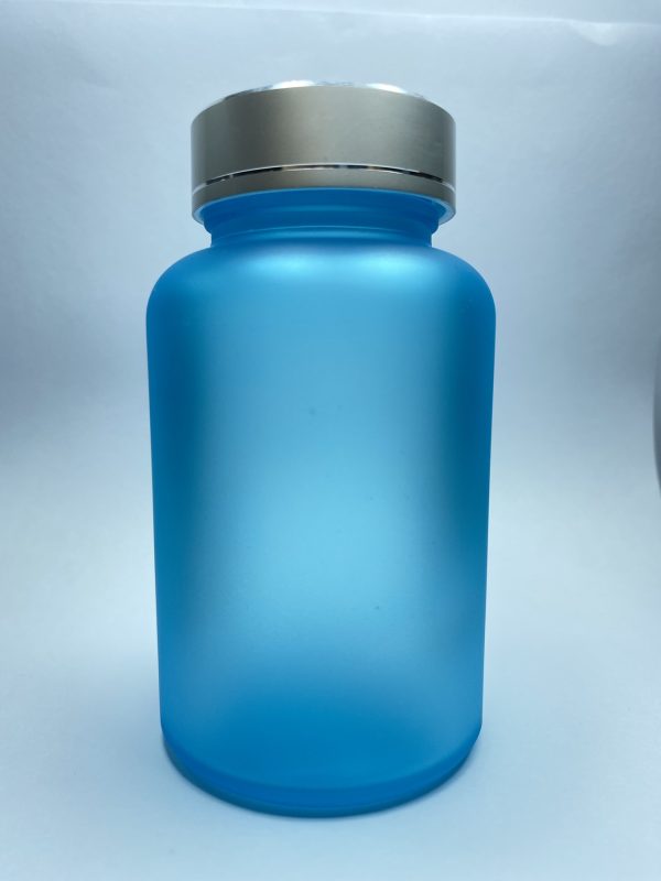 120ml - Frosted Glass Blue Bottle with Metallic Silver Cap