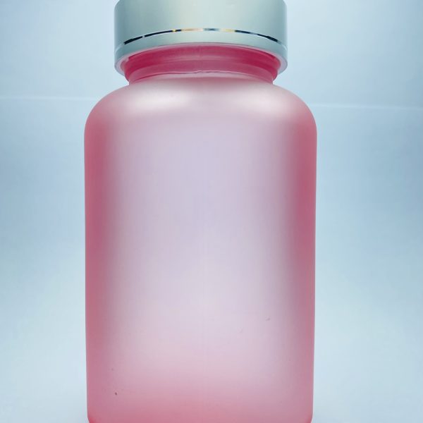 120ml – Frosted Glass Pink Bottle with Metallic Silver Cap