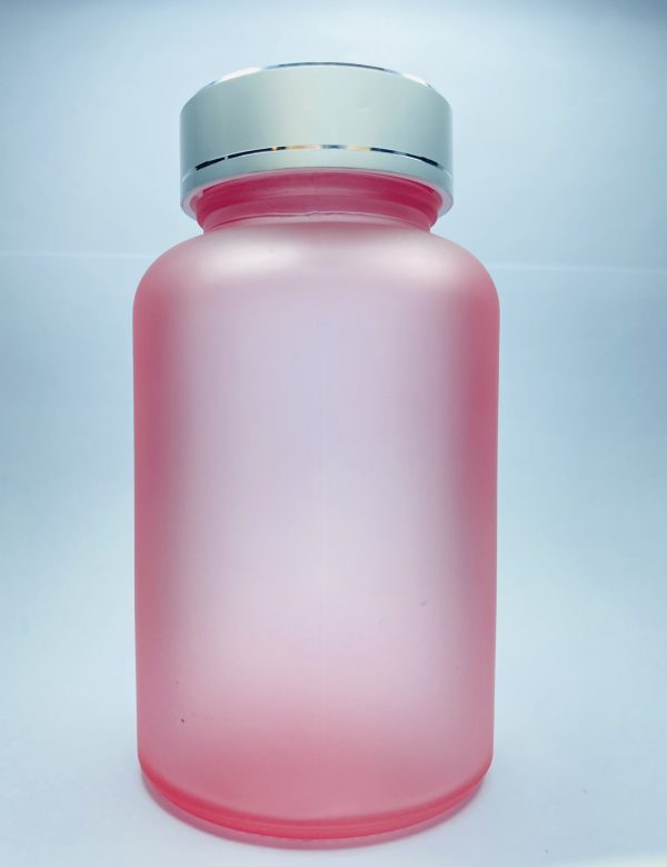 120ml - Frosted Glass Pink Bottle with Metallic Silver Cap