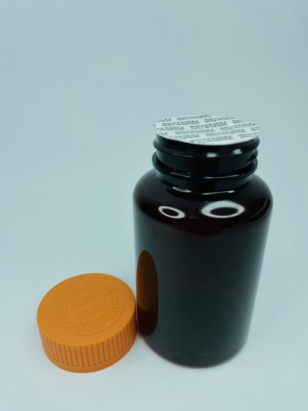 150ml - Dark Brown Amber Bottle with Orange Push & Turn Cap - Image 2