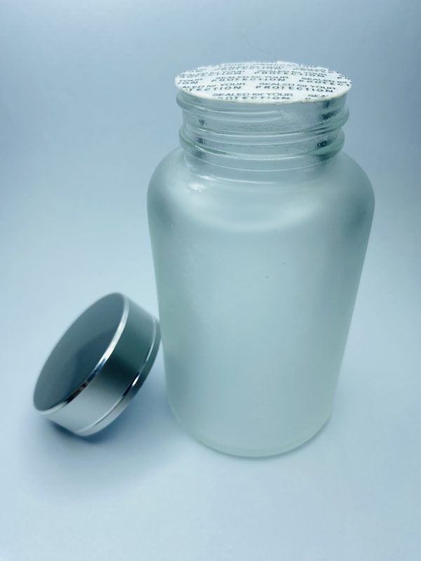 120ml - Frosted Glass Clear Bottle with Metallic Silver Cap - Image 4