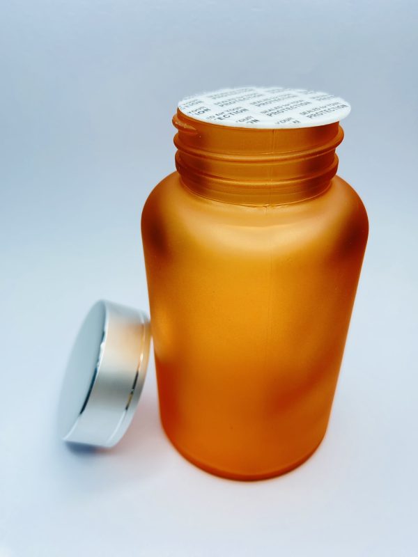 120ml - Frosted Glass Orange Bottle with Metallic Silver Cap - Image 3