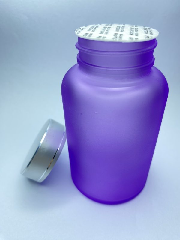 120ml - Frosted Glass Purple Bottle with Metallic Silver Cap - Image 3