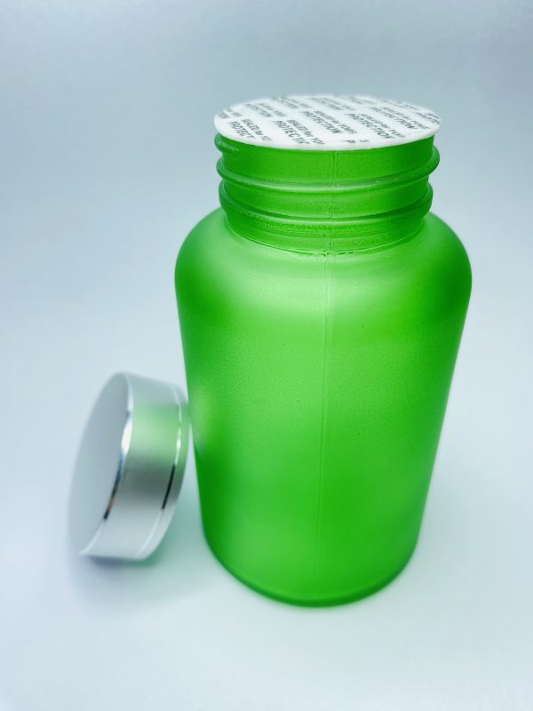 120ml - Frosted Glass Green Bottle with Metallic Silver Cap - Image 3