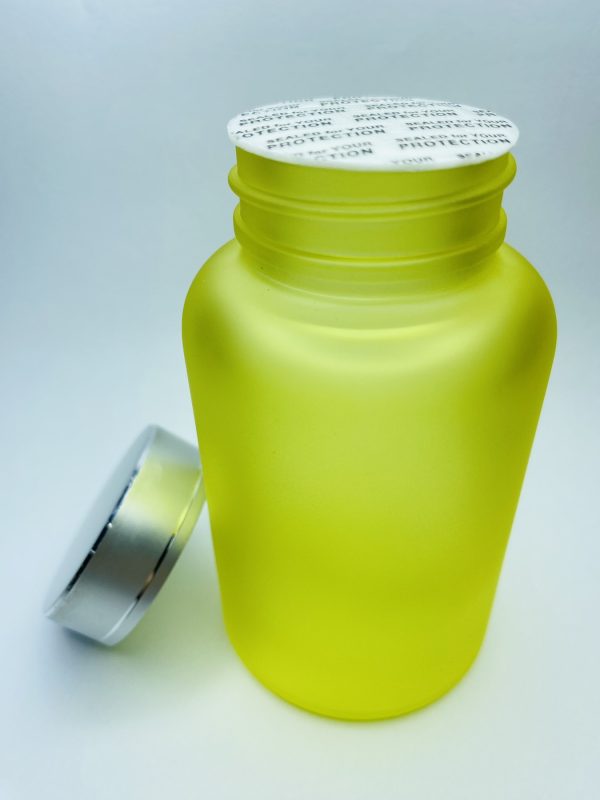 120ml - Frosted Glass Yellow Bottle with Metallic Silver Cap - Image 3