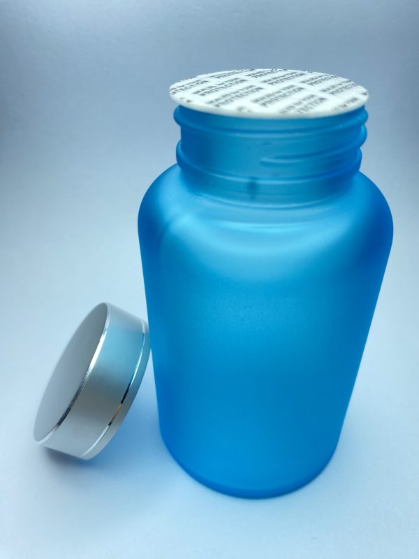 120ml - Frosted Glass Blue Bottle with Metallic Silver Cap - Image 3