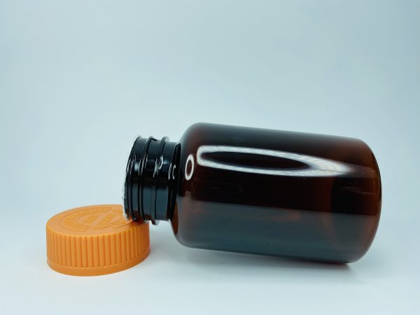 150ml - Dark Brown Amber Bottle with Orange Push & Turn Cap - Image 3