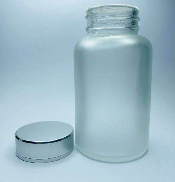 120ml - Frosted Glass Clear Bottle with Metallic Silver Cap - Image 3