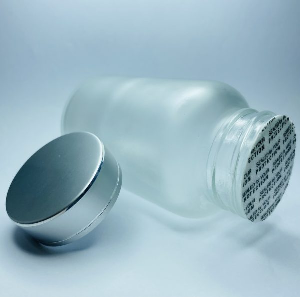 120ml - Frosted Glass Clear Bottle with Metallic Silver Cap - Image 5