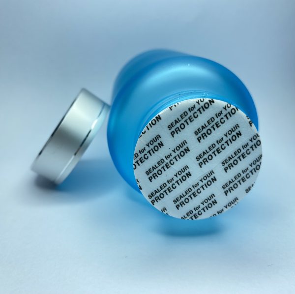 120ml - Frosted Glass Blue Bottle with Metallic Silver Cap - Image 4